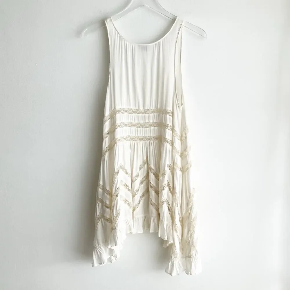 PLS READ Free People XS Voile Trapeze Slip Dress Ivory Cream Off White Tunic - Picture 4 of 7